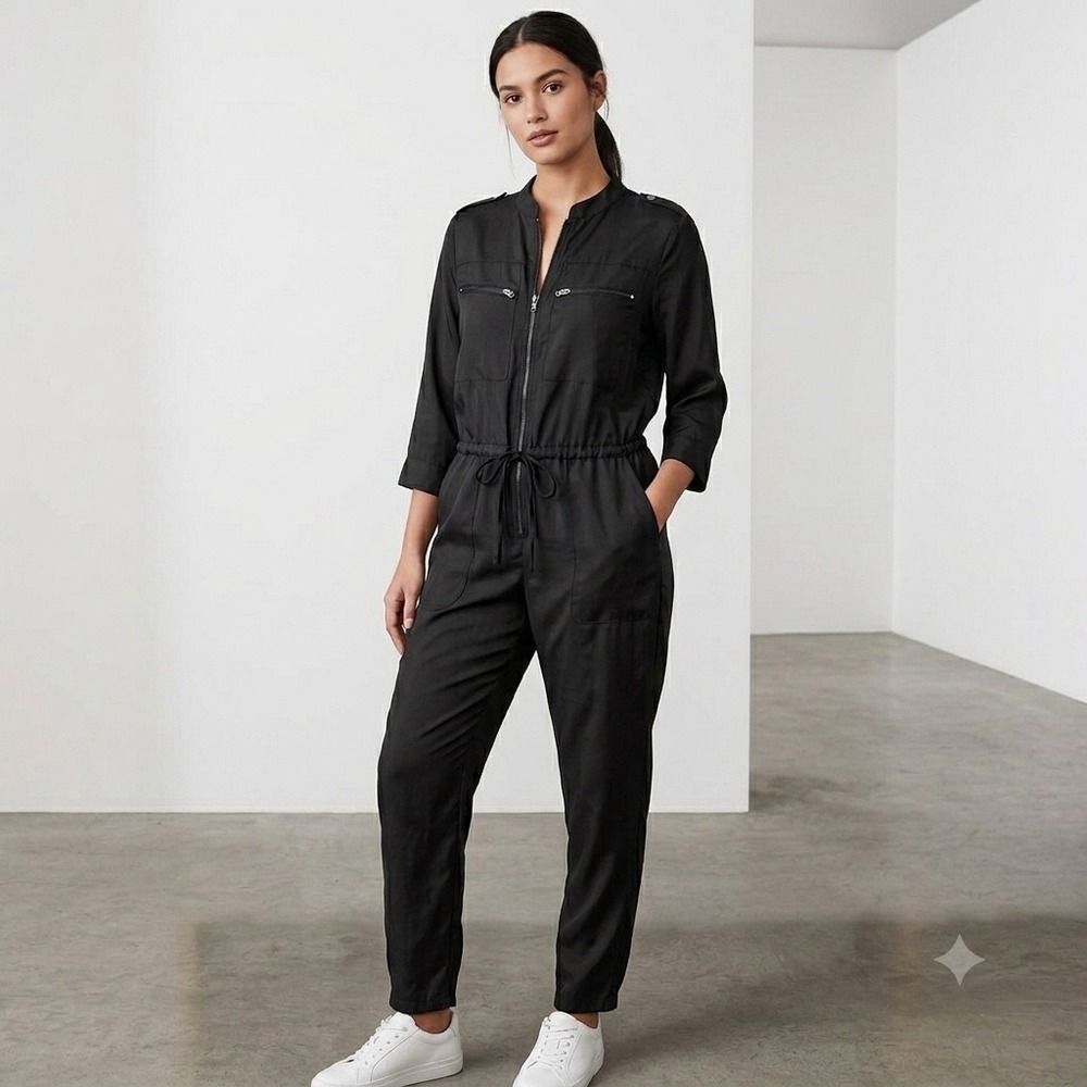 Victoria Sport Womens Size Large Black Power Parachute Jumpsuit Flight Suit Zip